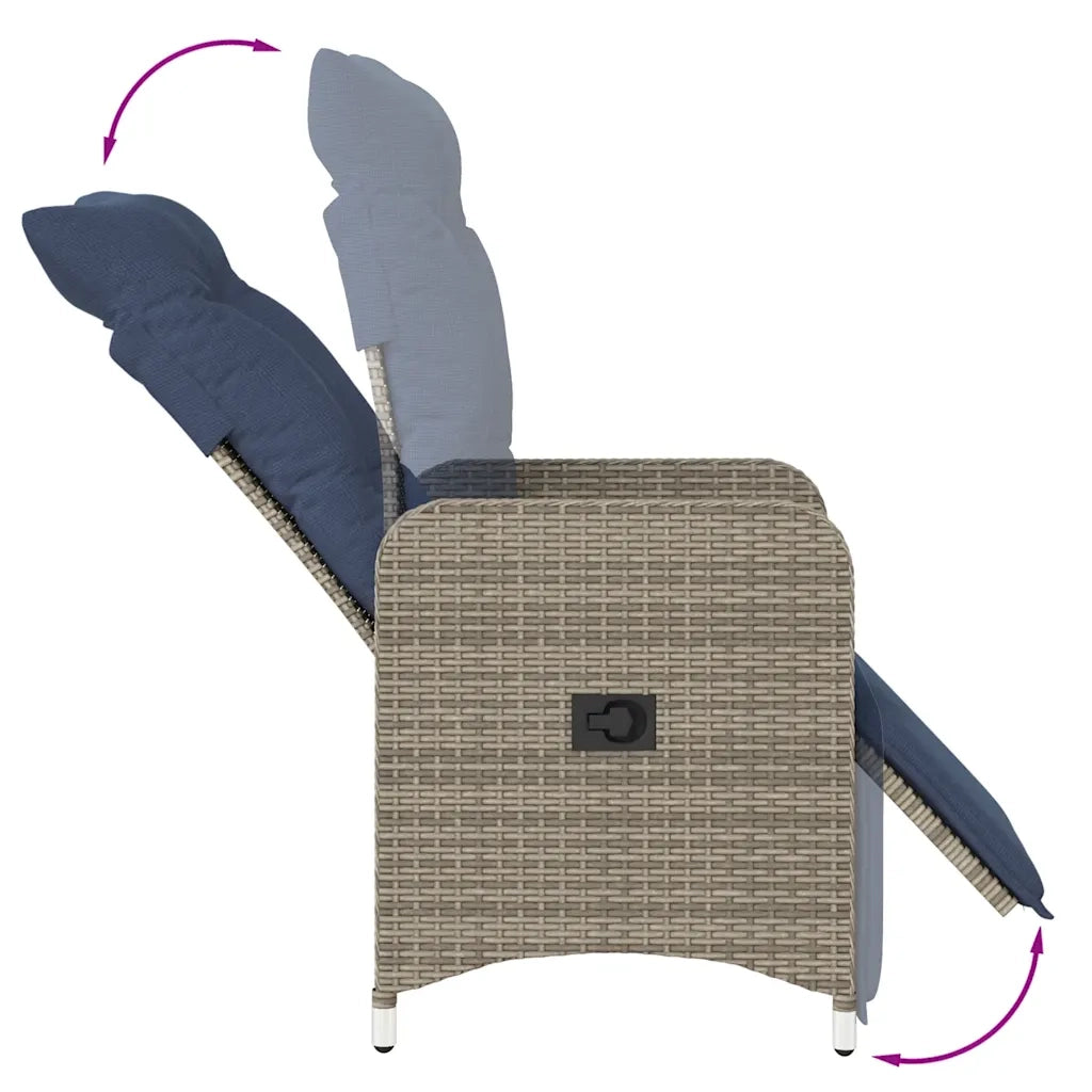 Sedia da Giardino | Sedie da Esterno reclinabile con cuscini grigia in polyrattan