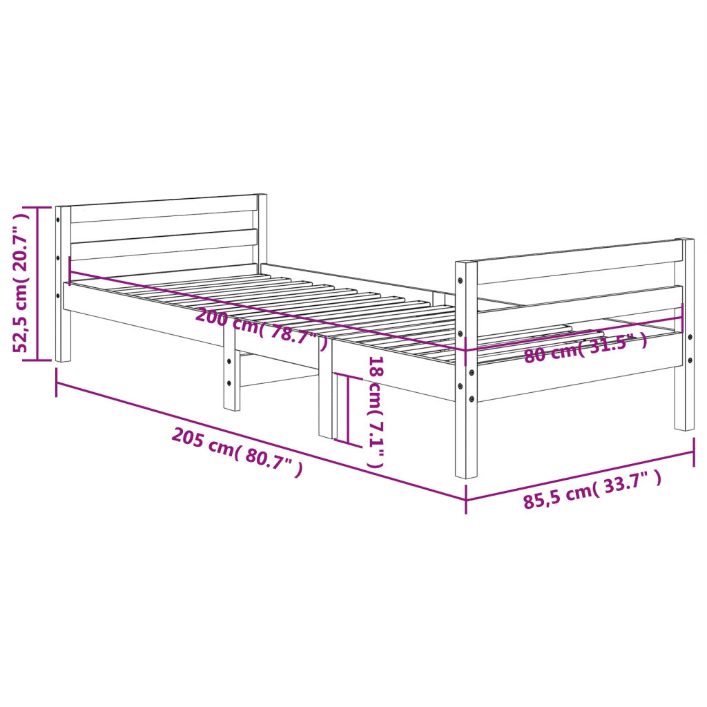Letto singolo | Letto per adulti | Letto senza Materasso Marrone Cera 80x200 cm Legno di Pino