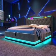 Letto Imbottito Contenitore 180x200 con LED e Testiera ¨C MINIMAL ¨C Grigio, Idraulico, USB