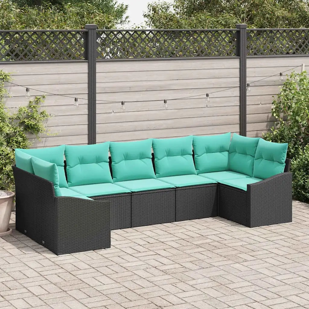 Set di divani con cuscino 7 pcs Nero polyrattan 3346876