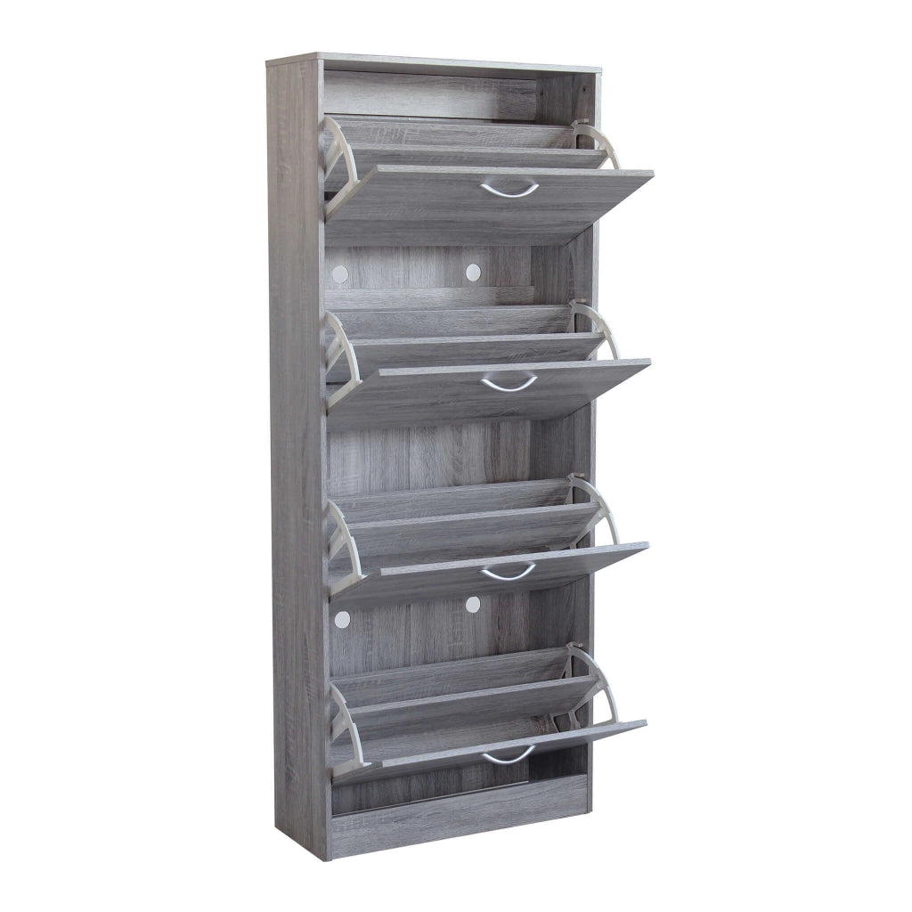 Scarpiera Salvaspazio 4 Ante a Ribalta 60x24x150h cm Legno Rovere Grigio - Mobile Ingresso LOLA