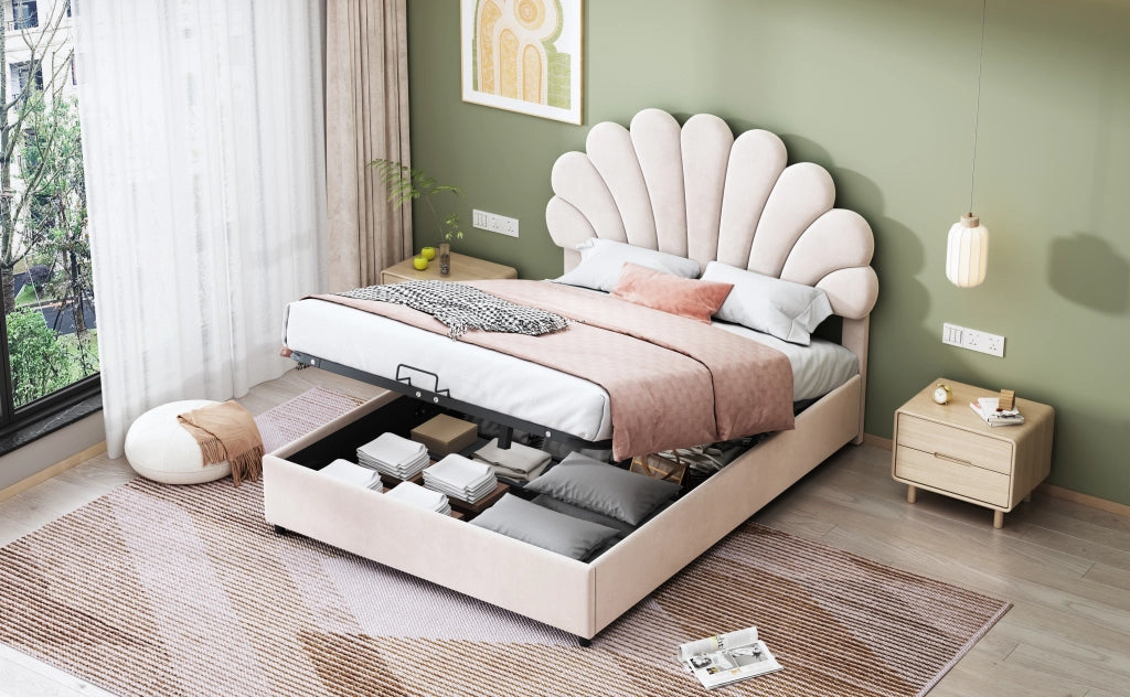 DESMIU Letto contenitore Letto Matrimoniale con testiera regolabile, vano idraulico, 140 × 200 cm, senza materasso
