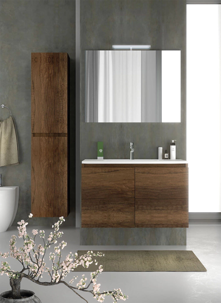 Mobile da Bagno Sospeso con Lavabo 60 cm e Specchio Bali Two Noce Scuro
