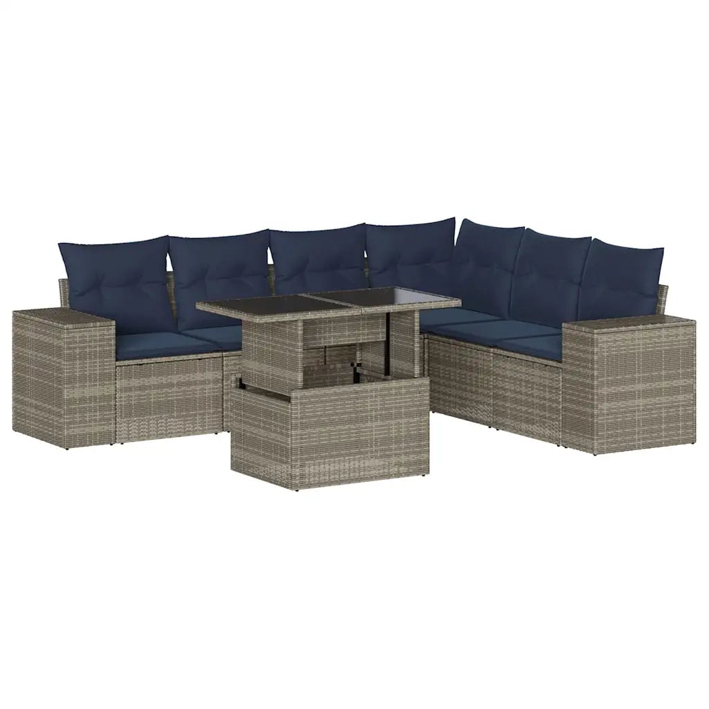 Set Divani da Giardino 7 pz con Cuscini Grigio in Polyrattan 3269191