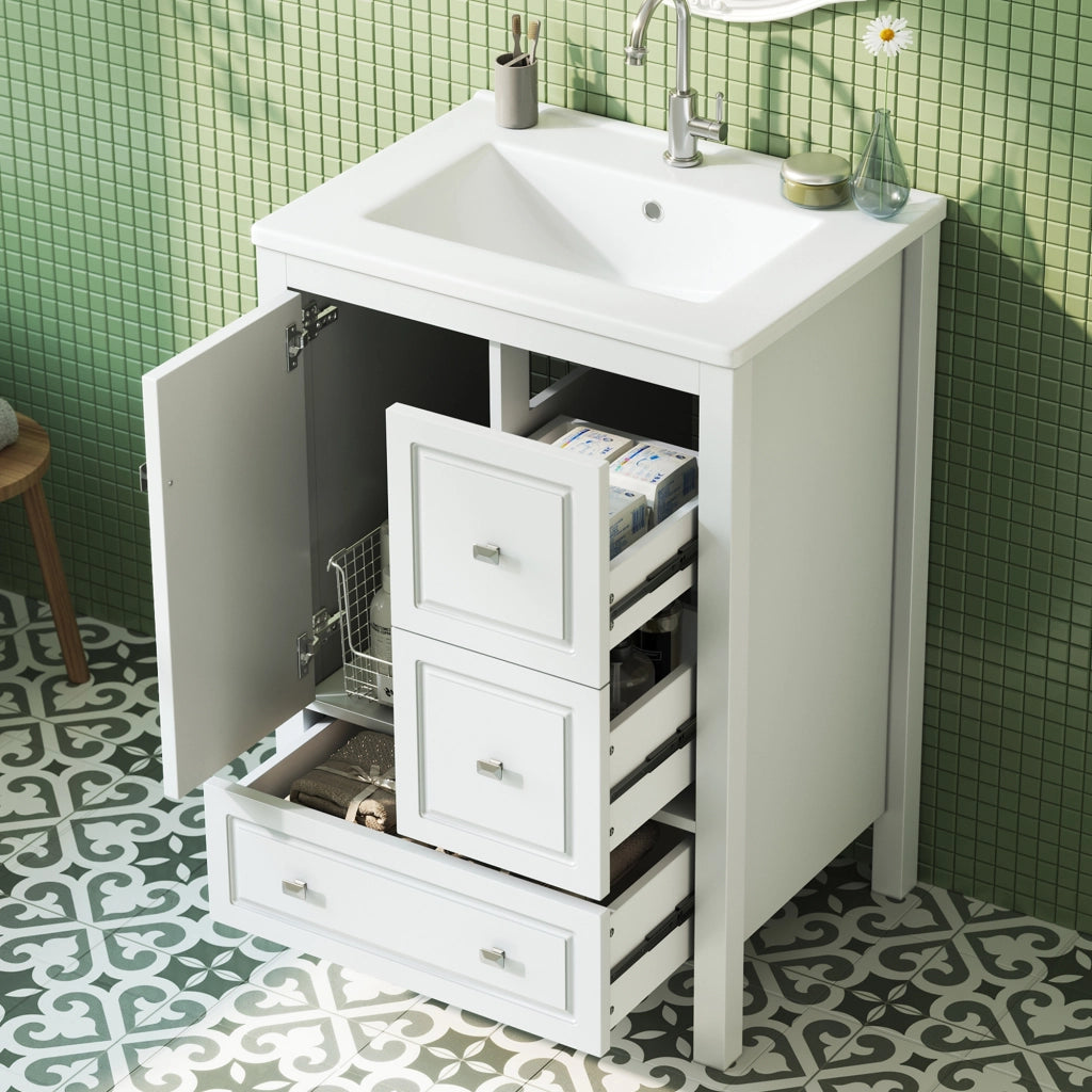 MOBILE BAGNO freestanding 62x47x90 cm in MDF e Ceramica Bianco