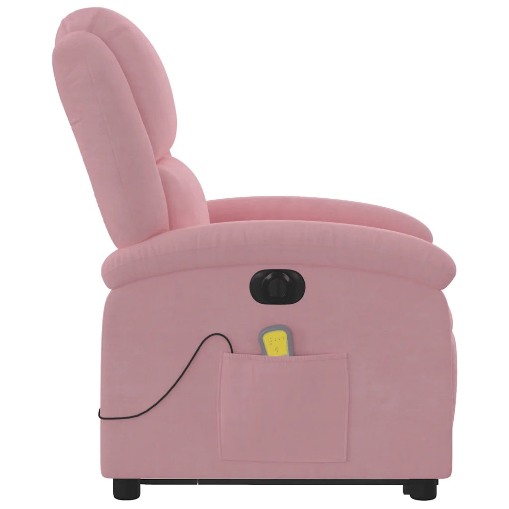 Poltrona Alzapersona Massaggi Elettrica Reclinante Rosa Velluto 3204337
