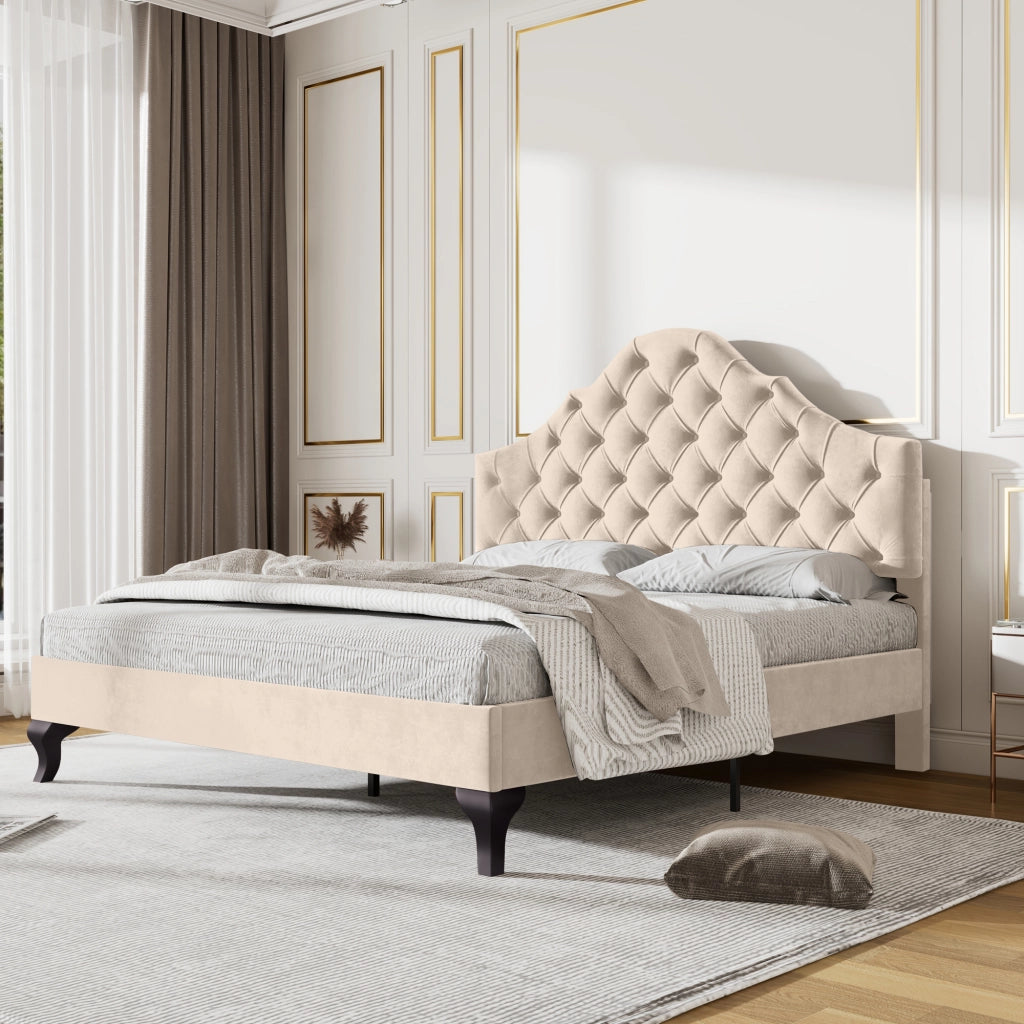 letto imbottito velluto beige 140 x 190 cm