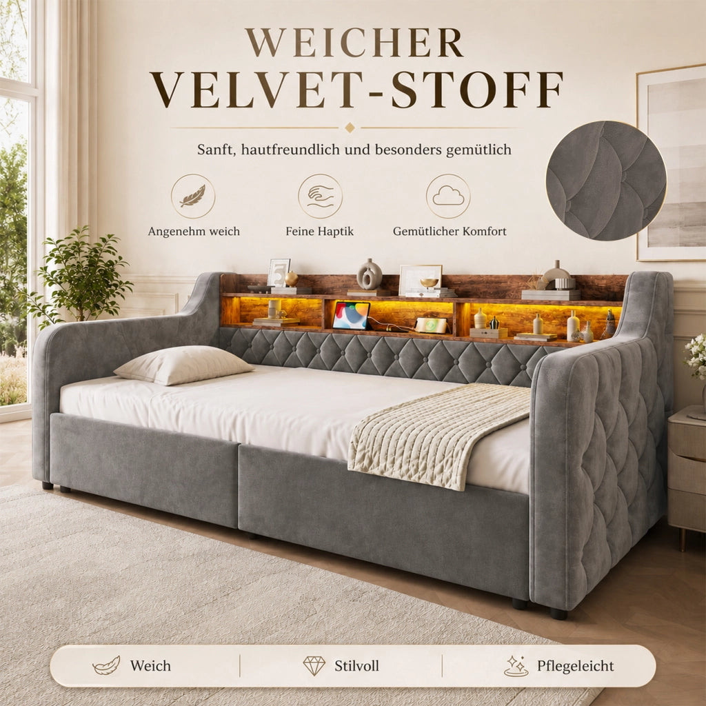 letto imbottito velluto grigio scuro 90 x 190 cm