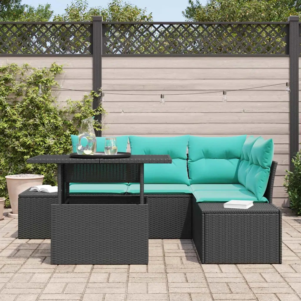Set Divano da Giardino 6 pz 4-Numero di posti Nero e Blu 3349182