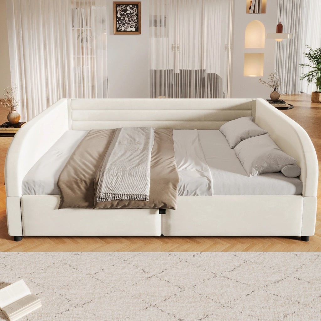 DESMIU Lit con contenitore 140 × 200 cm 2 posti con apertura idraulica, LED, senza materasso, in flanella, beige