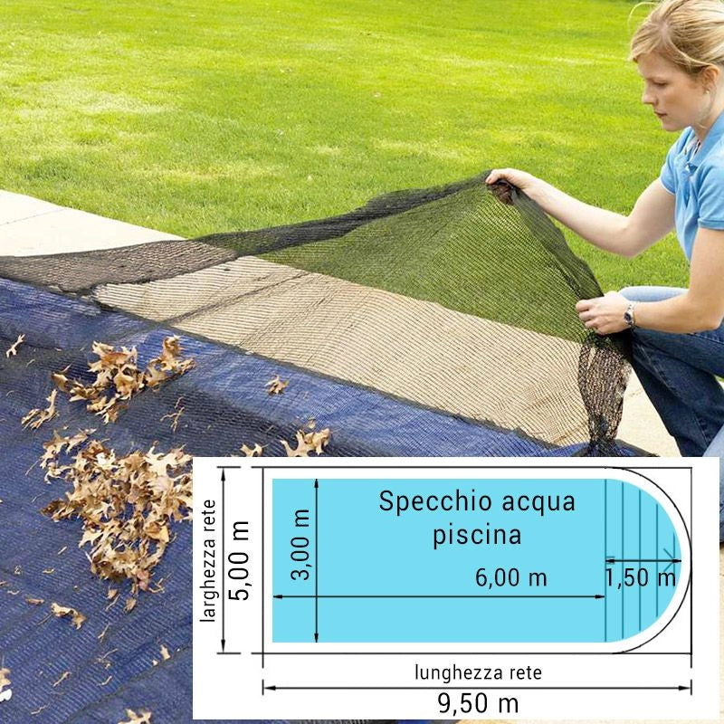 Rete Raccogli Foglie 16,00 X 8,00 M Per Piscine Fino A 14,00 X 6,00 M Con Scala Romana Dimensione piscina: 7.50 X 3.00 m