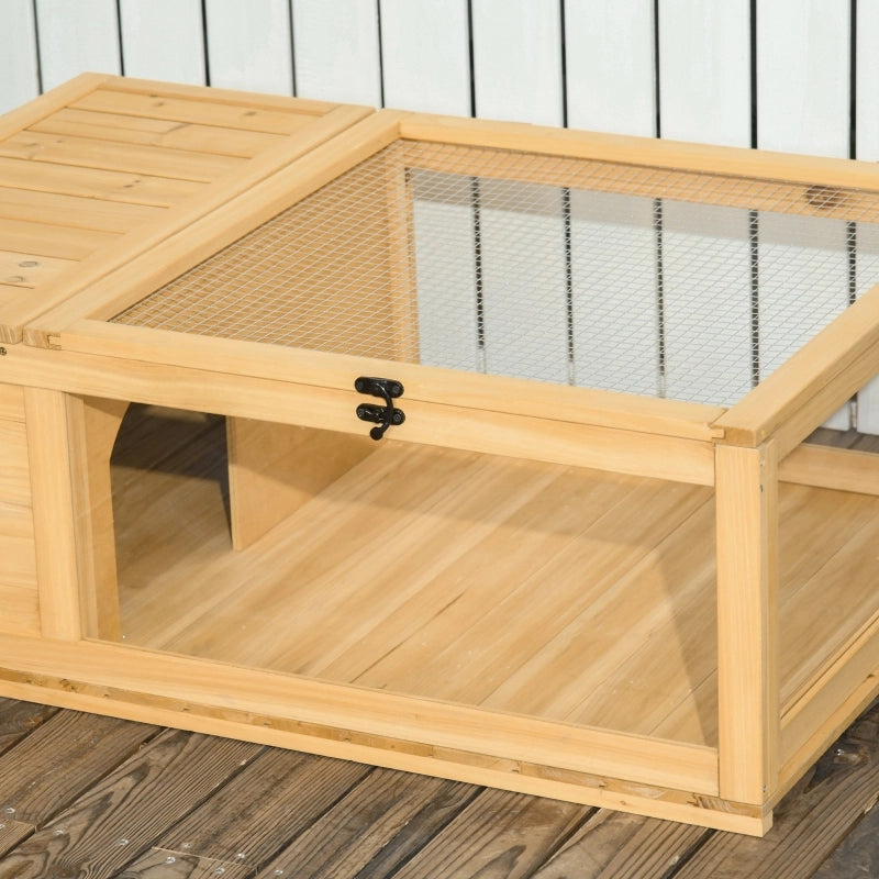 Casetta in legno per tartarughe, recinto per tartarughe con casette principali, coperchio incernierato, 91 x 60,5 x 32 cm, giallo