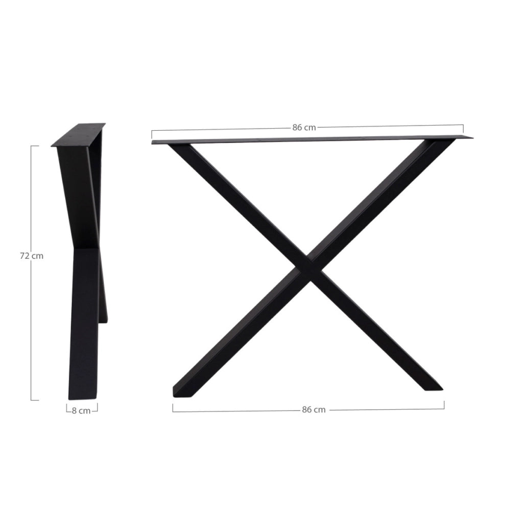 Gambe Nimes design X per tavolo da pranzo in acciaio nero, 86×70,8 cm
