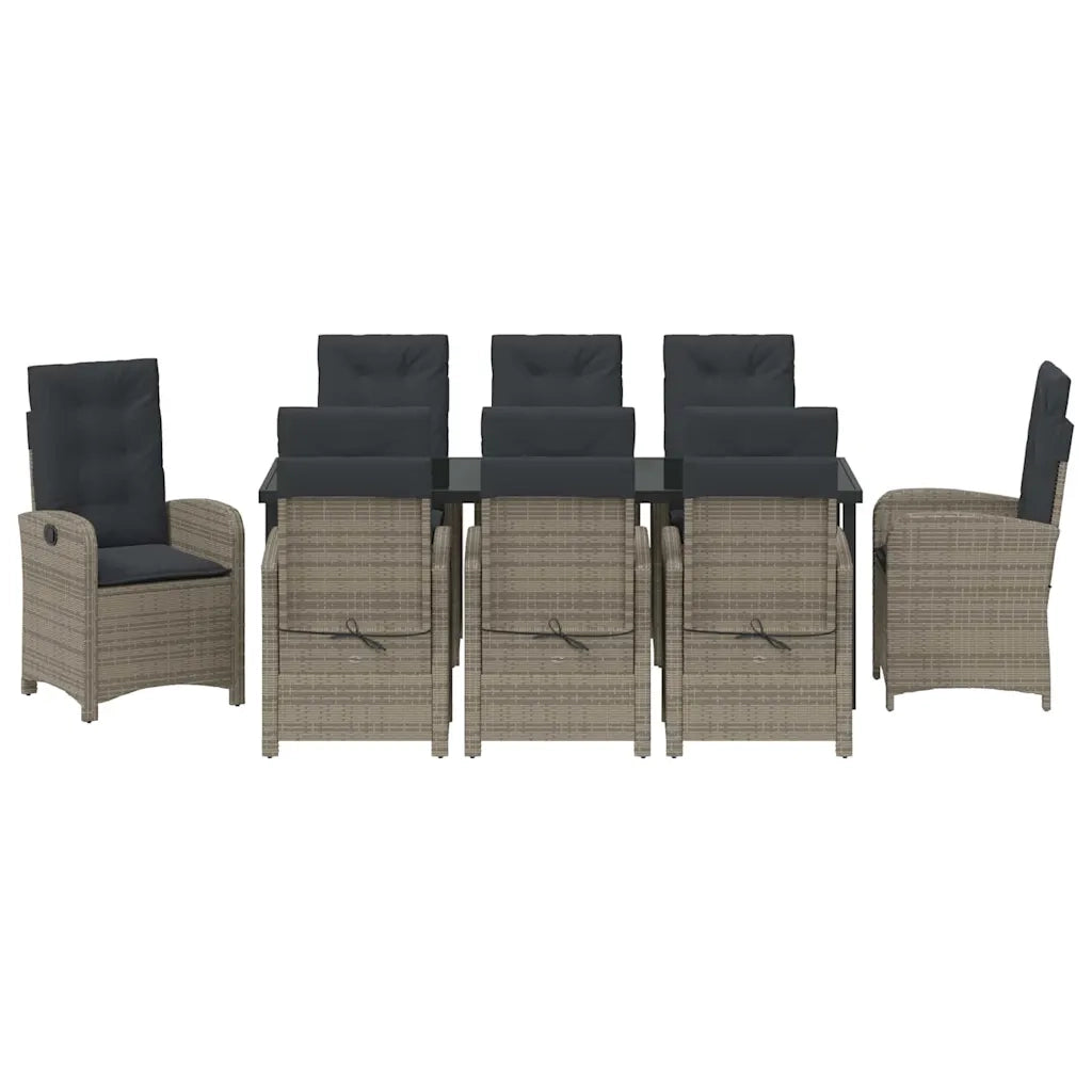 Set da Pranzo per Giardino con cuscino 9 pcs Grigio polyrattan 3380280