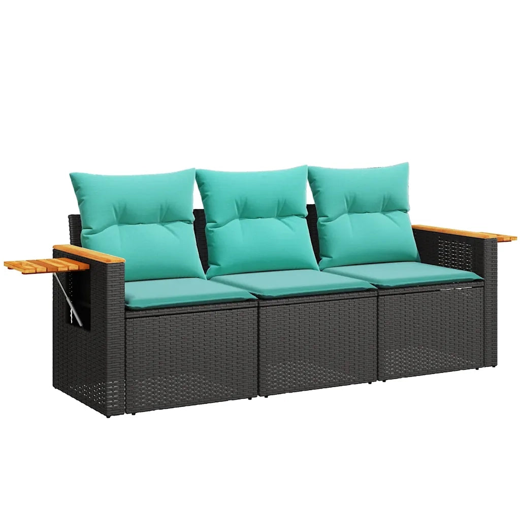 Set Divani da Giardino 3 pz con Cuscini in Polyrattan Nero