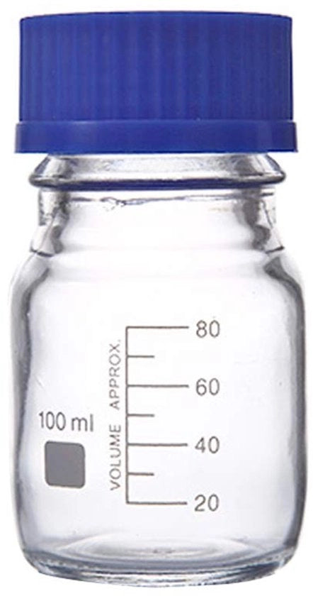 Contenitore per riscaldamento 100ml - Vetro spesso - Strettamente chiuso - Coperchio a vite blu - Laboratorio - Conservazione liquida - Contenitore per conservazione