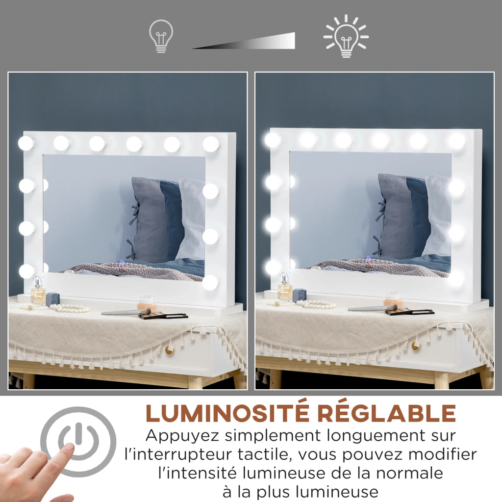 Specchio da Trucco Hollywood con Luci LED ¨C Zephmum ¨C Bianco 60x30x