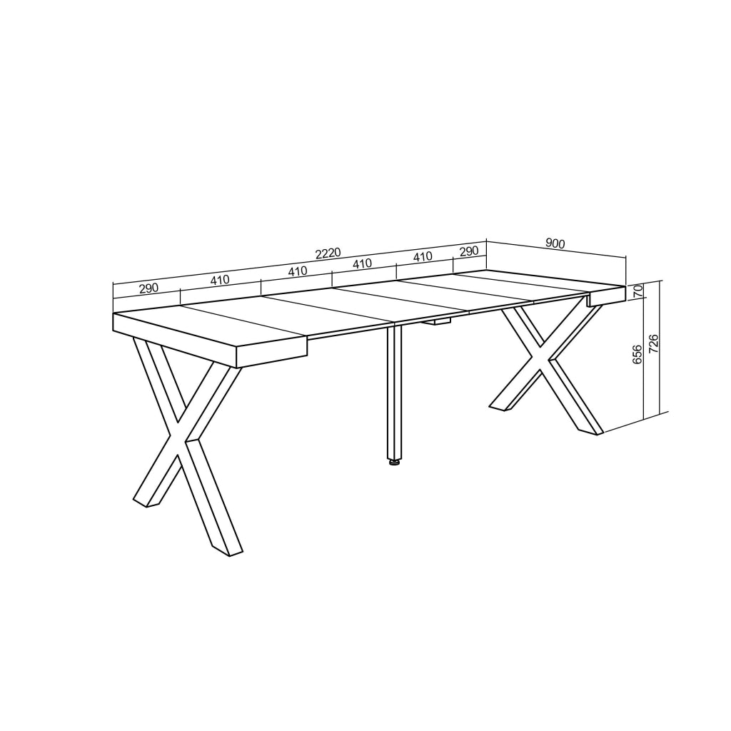 Consolle allungabile, 58 fino 222x90x73cm, Per 10 persone, Gambe in legno, colore Rovere RF2782