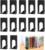 12 Sostegni per Libri in Metallo Nero per Libri e Documenti per Casa e Ufficio