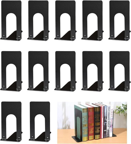 12 Sostegni per Libri in Metallo Nero per Libri e Documenti per Casa e Ufficio