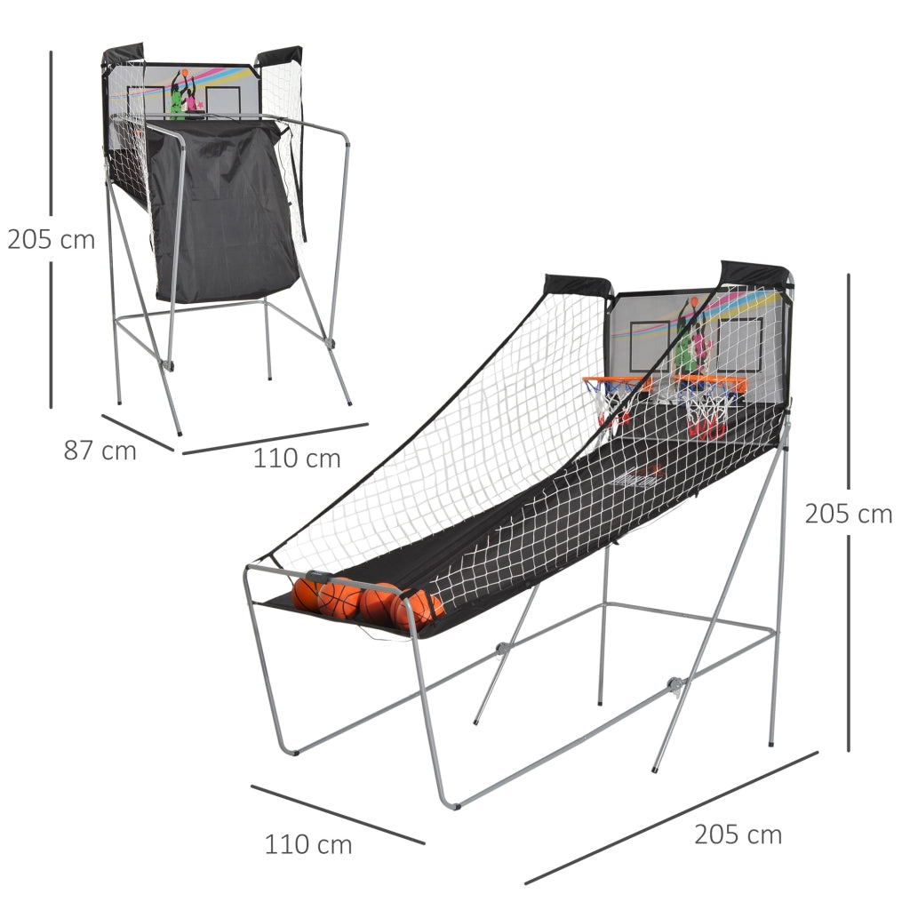 Canestro Basket Pieghevole ¨C Xylo ¨C Con Telaio in Acciaio, Rete, 4 Palloni, 205x110x205 cm