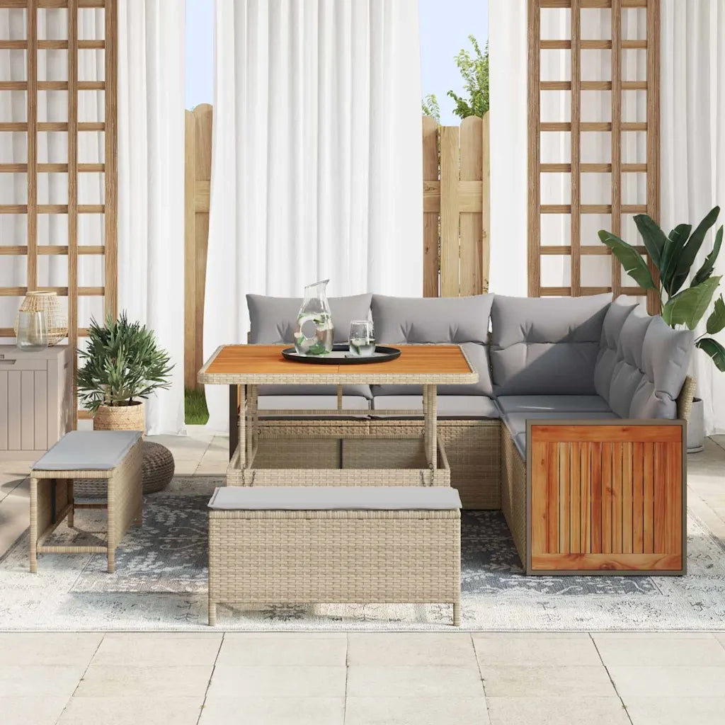 Set Divano da Giardino 9 pcs Beige e Grigio Chiaro polyrattan