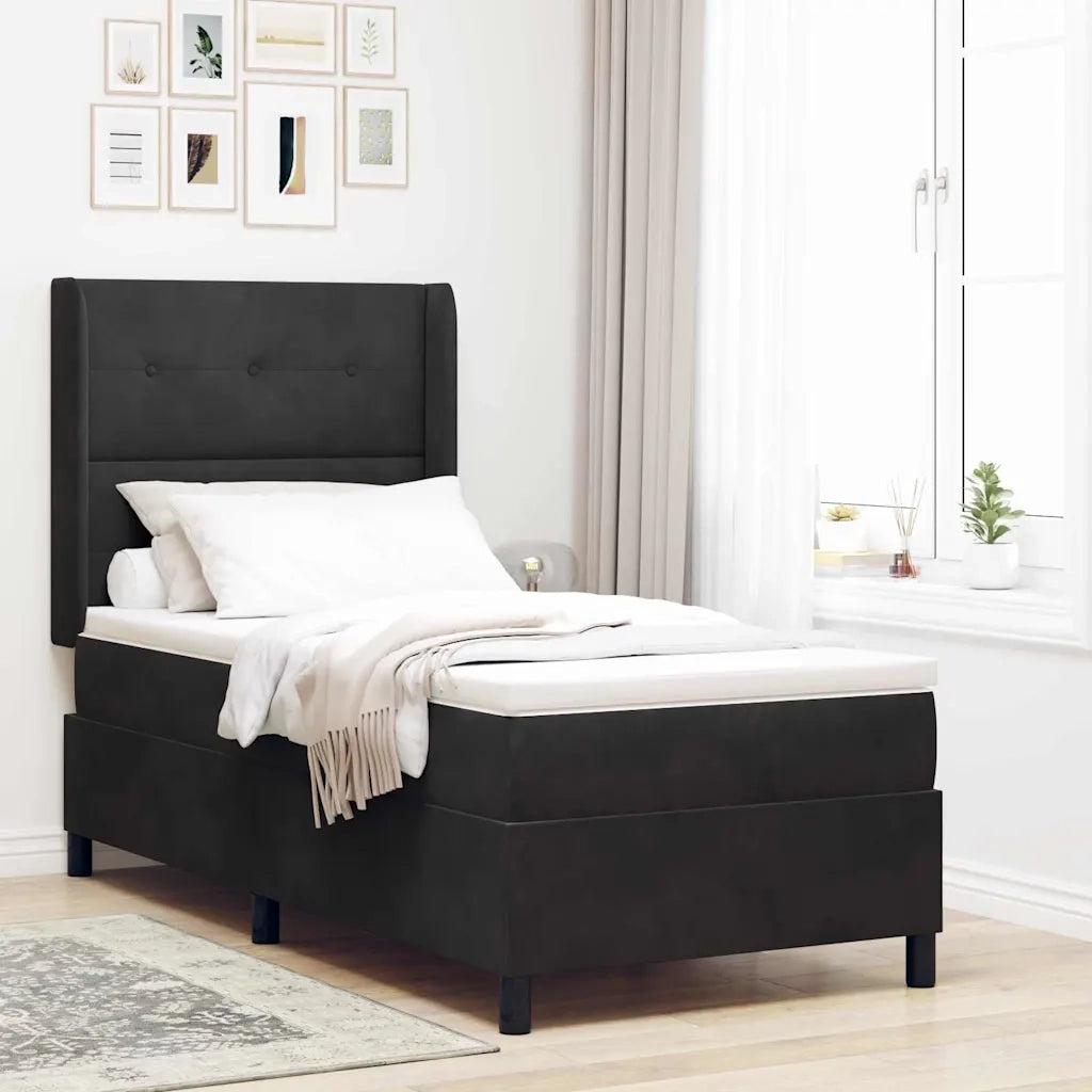 Letto a molle con materasso con led Nero 100 x 200 cm Velluto