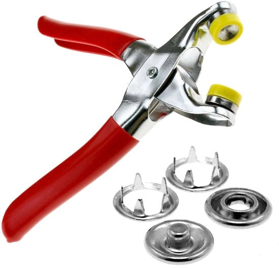 Kit di attrezzi per chiusura rapida - Asta di fissaggio - 100 pezzi - Testine in gomma - Resistente all'ossidazione - Per camicie/jeans/abiti - Snaptool