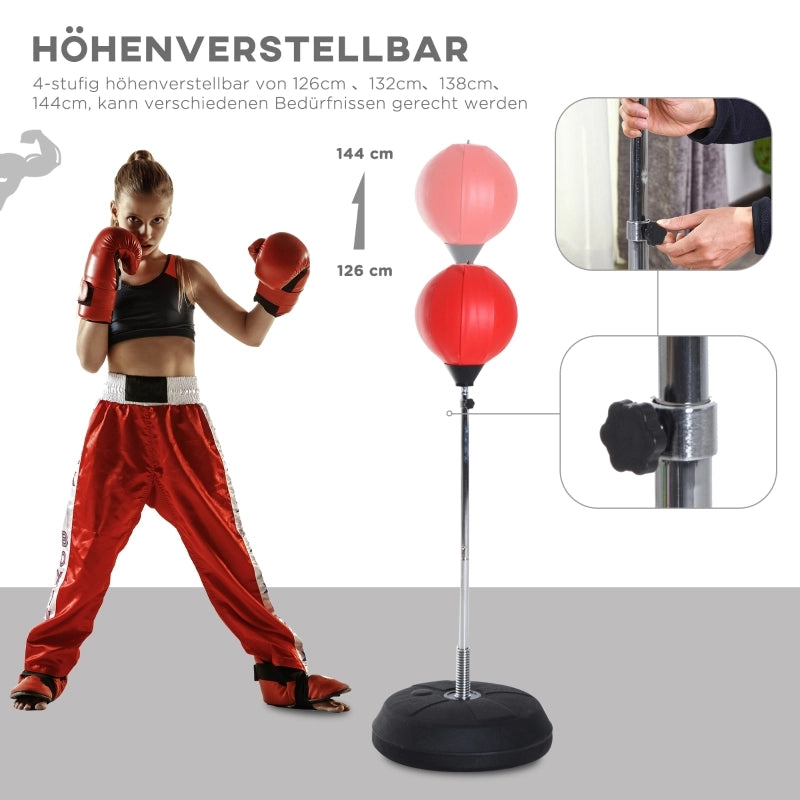 Set da boxe con sacco da boxe, altezza regolabile, guantoni inclusi, 126-144 cm, rosso