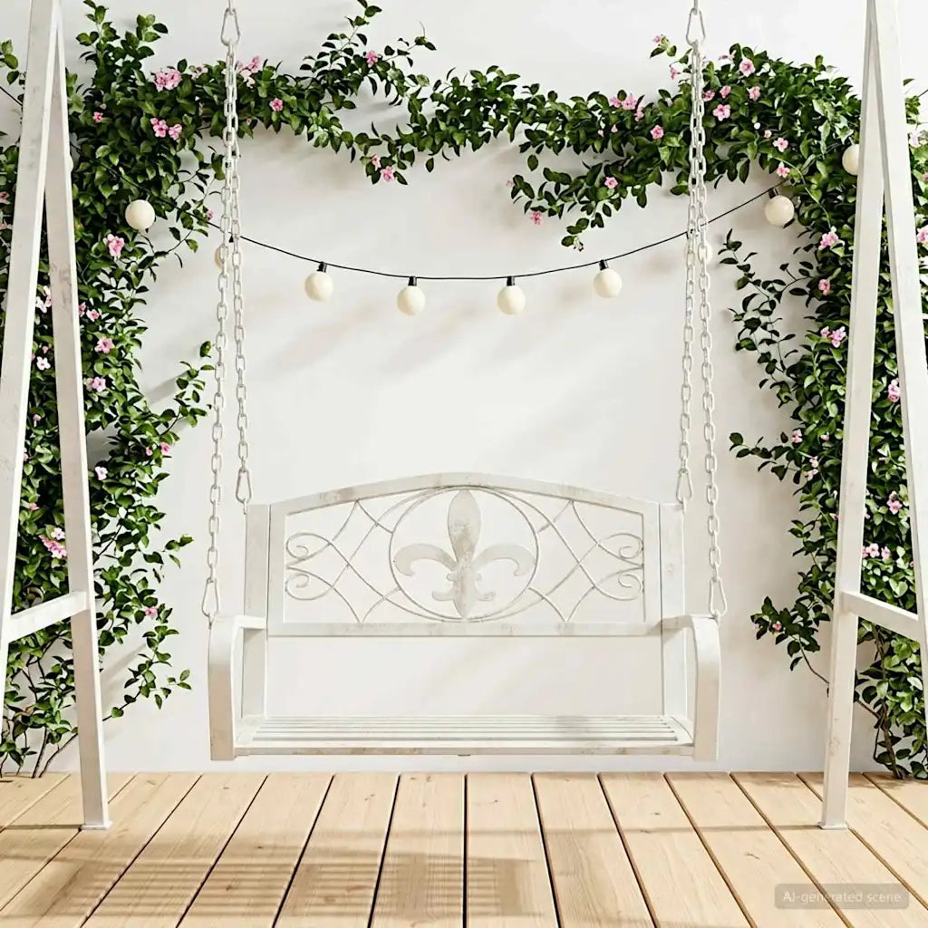 Panchina a Dondolo Acciaio 71,5 x 59 x 55 cm Bianco Antico 42038693