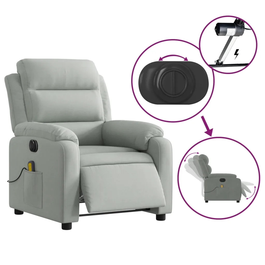 Poltrona Elettrica Massaggi Reclinabile-Divano Sedia Grigio Chiaro Velluto 846898