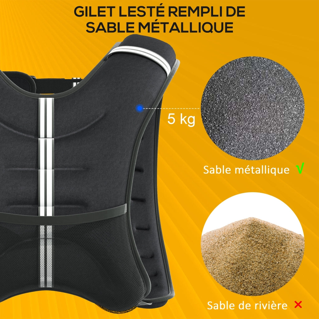 Gilet Zavorrato 5 kg ¨C Xylo ¨C Unisex con Tasca, Tessuto Oxford, Nero