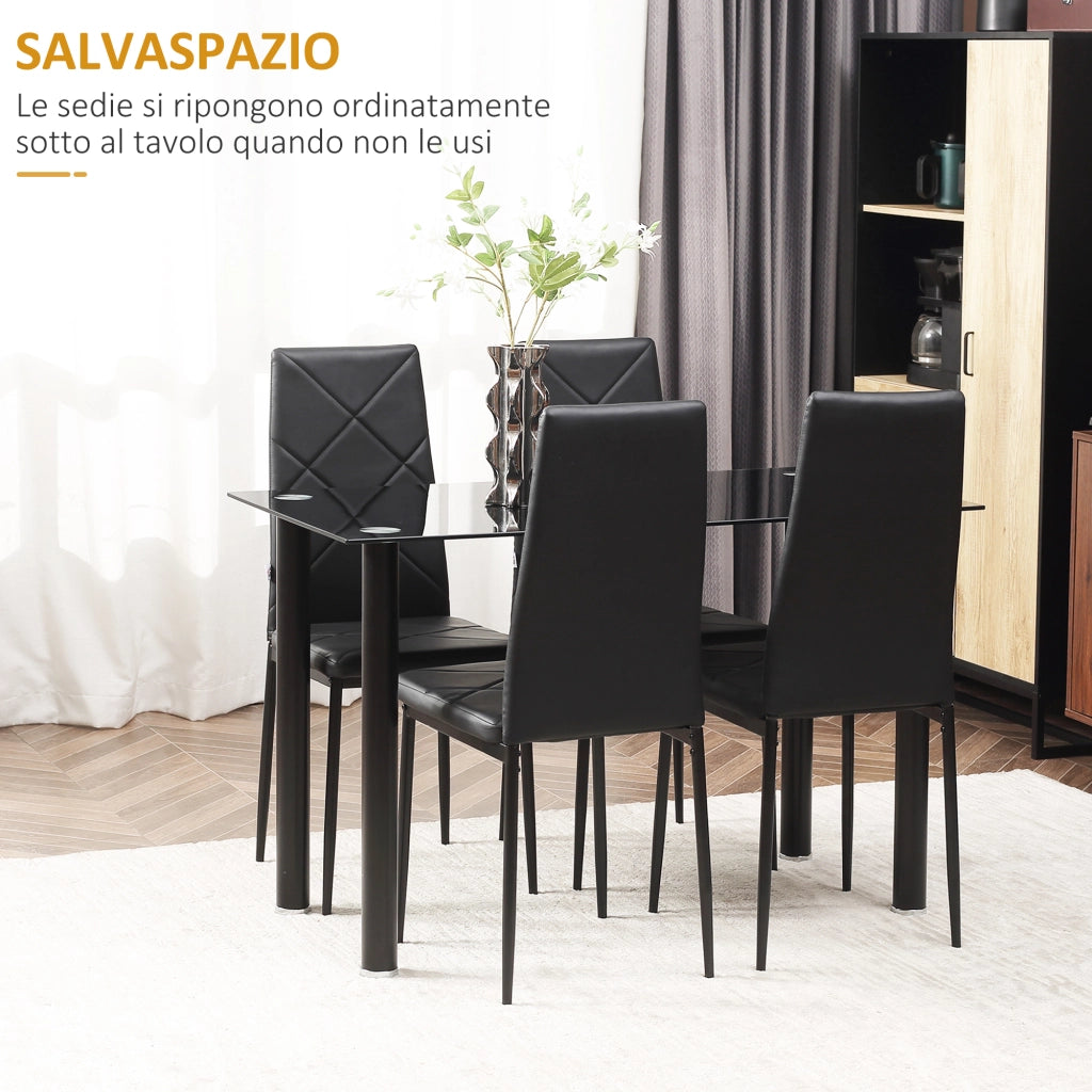 Tavolo da Pranzo con 4 Sedie Imbottite ¨C zephmum ¨C Piano Vetro Nero