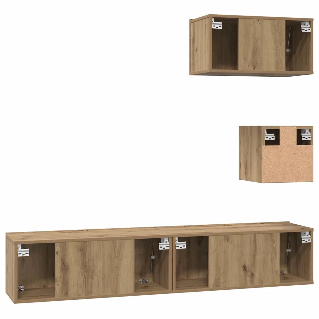 Set mobile TV 3 pz-Credenza per TV Rovere artigianale Legno multistrato 603418