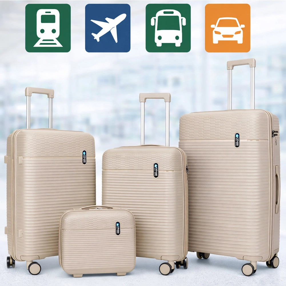 Set 3+1 Valigie Rigide Beauty Case Bagaglio Trolley Beige con Ruote Easy Roll