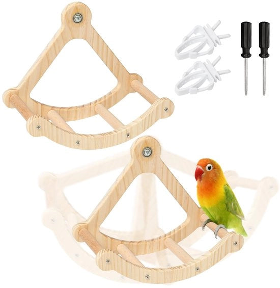 Giocattoli per Uccelli - 2 Pezzi - Sedia Oscillante in Legno - Piattaforma di Salita - Finitura in Legno Naturale - Giocattoli per Uccelli