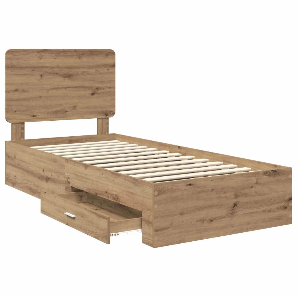 Letto singolo | Letto per adulti | Struttura del letto con testiera Rovere artigianale 90 x 190 cm