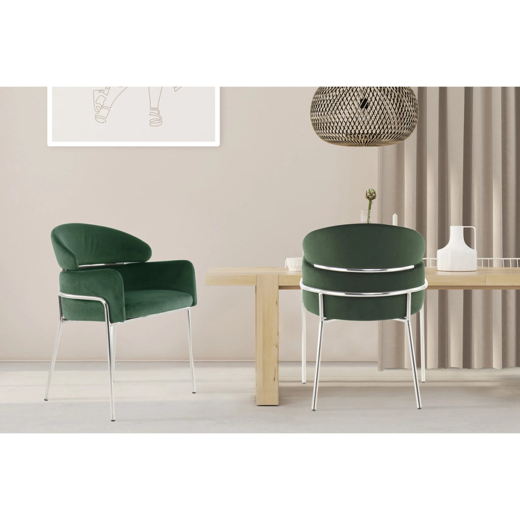Sedia di design Corey in velluto verde e acciaio