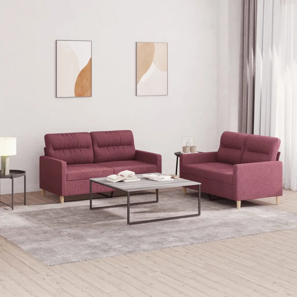 Set di Divani 2 pz con Cuscini Rosso Vino in Tessuto 3201574