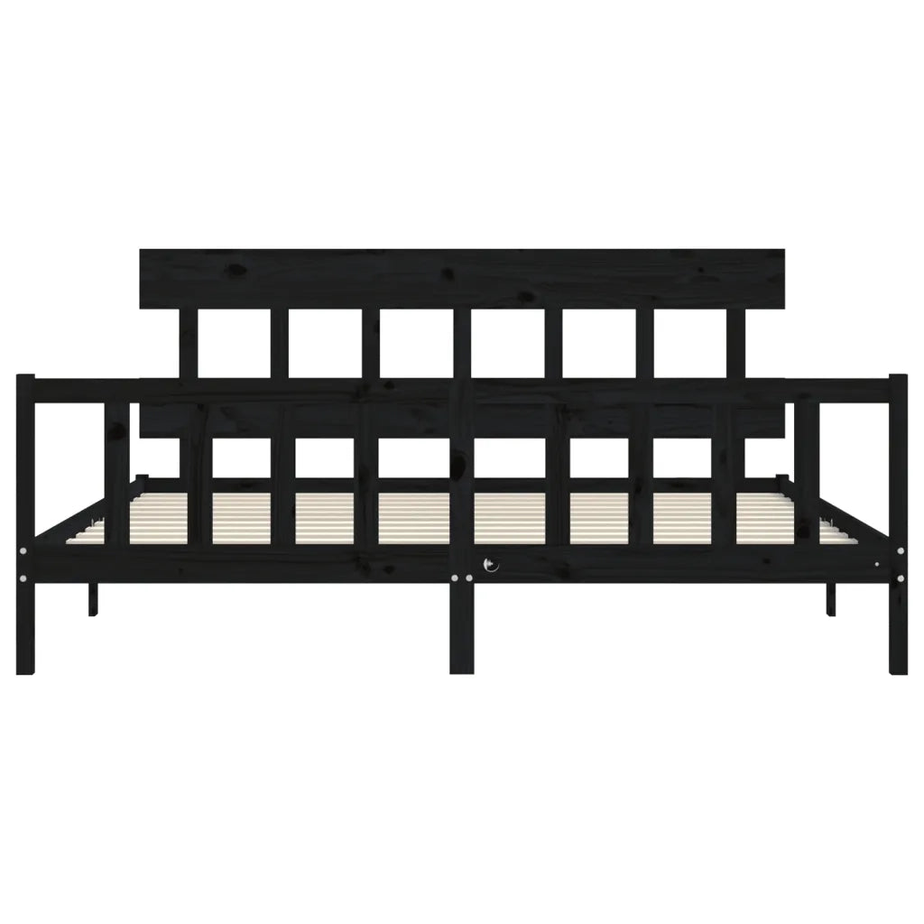 Giroletto con Testiera-Struttura Letto con testiera Nero 200x200 cm in Legno Massello 219820