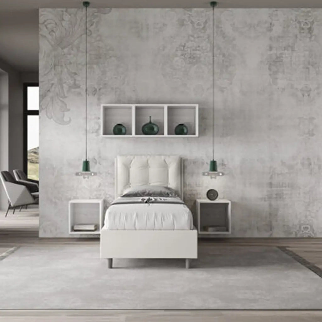 Letto singolo con rete imbottito 80x190 similpelle bianco Annalisa