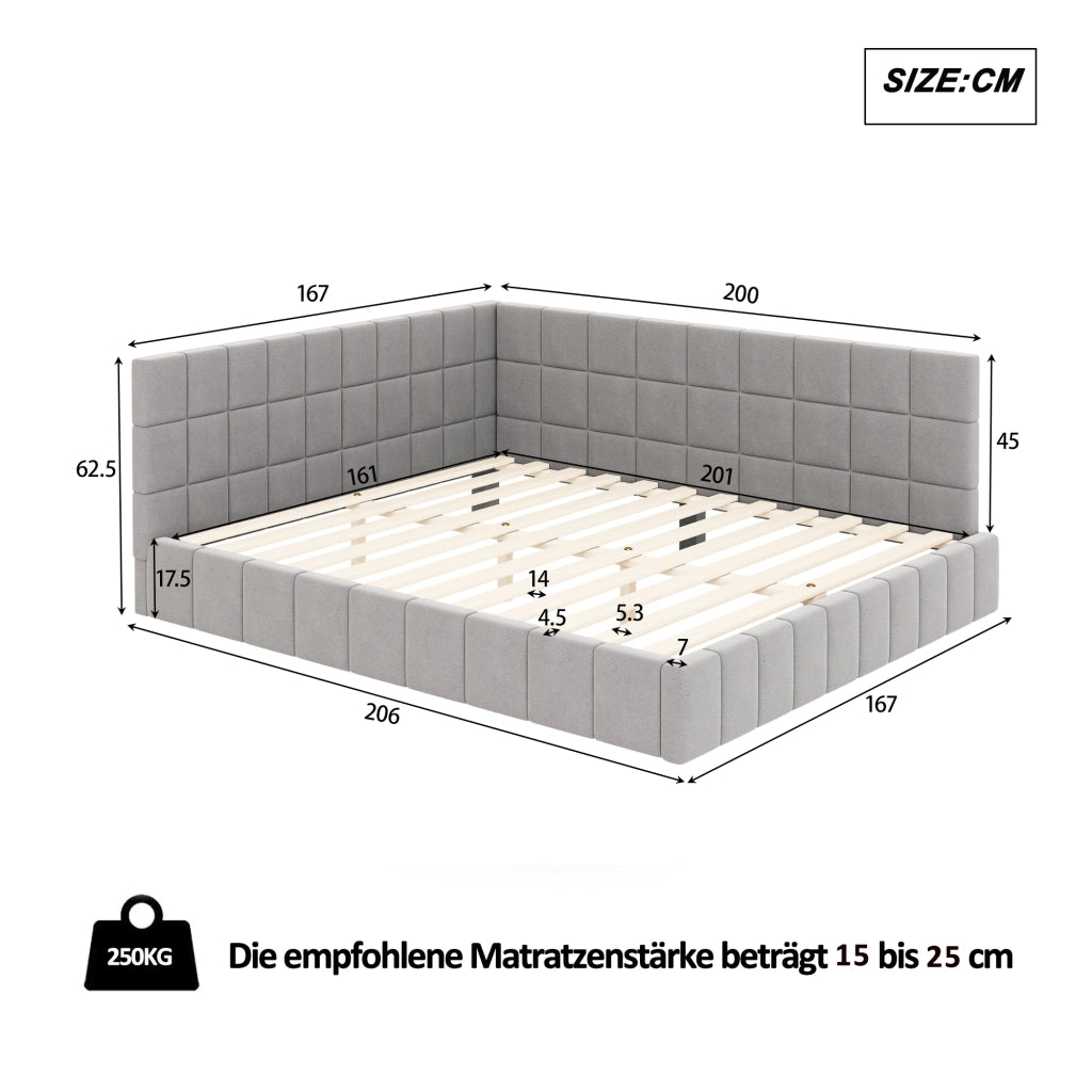 LETTO Imbottito 160x200 cm Tessuto Grigio con rete a doghe