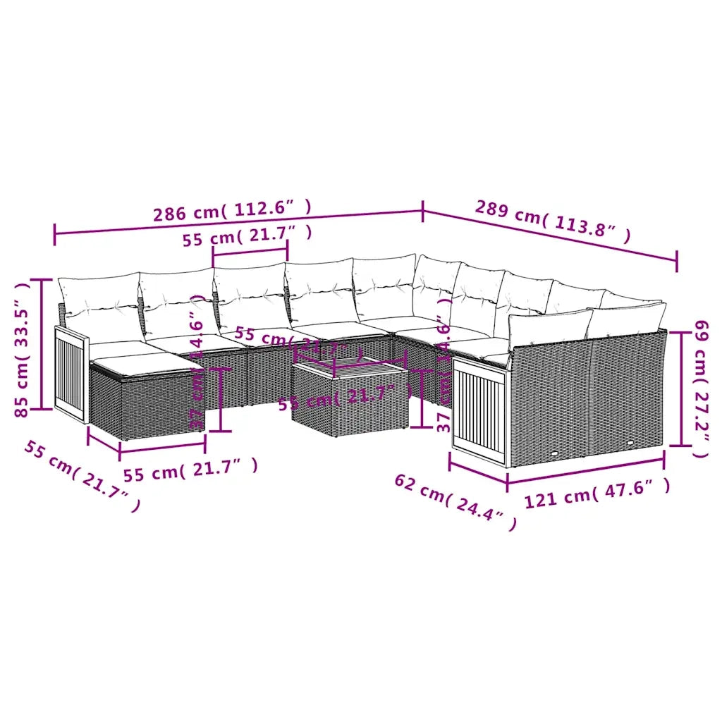 Set Divani da Giardino 12 pz con Cuscini Nero in Polyrattan 3228255