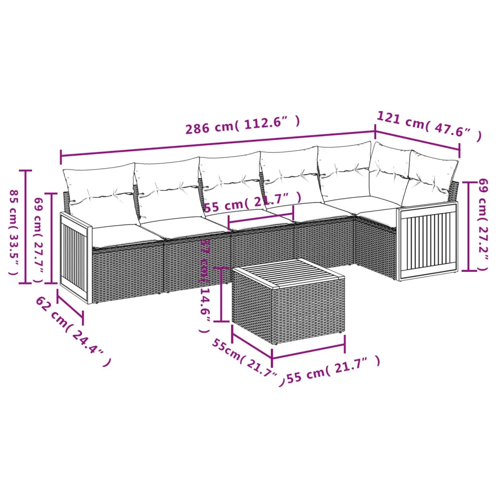 Set Divani da Giardino con Cuscini 7pz Nero Polyrattan 3260075