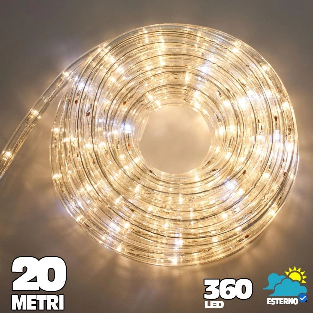 Trade Shop - Tubo Luminoso A Led 360 Luci Bianco Caldo 20 Metri Per Uso Esterno + Controller -