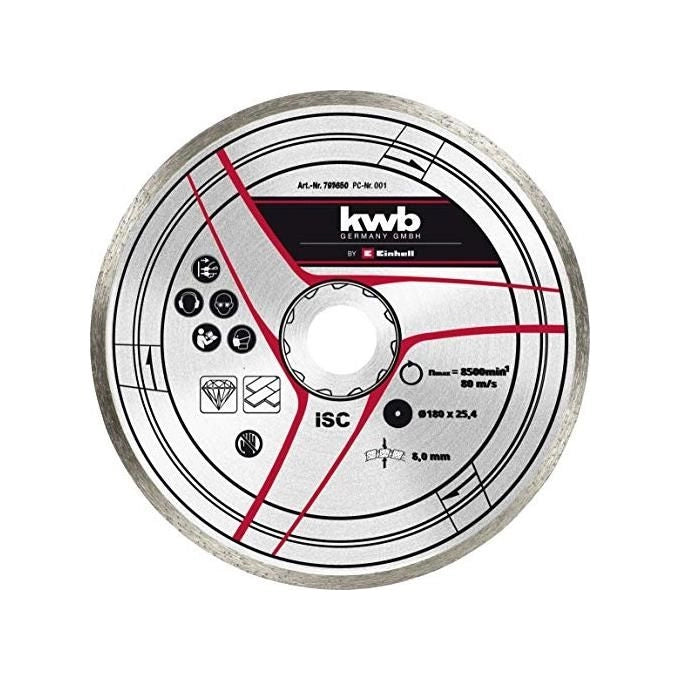 Einhell 795850 Disco Diamantato per Tagliapiastrelle 180 mm foro 25,4 mm spessore 2,4 mm 8500 rpm