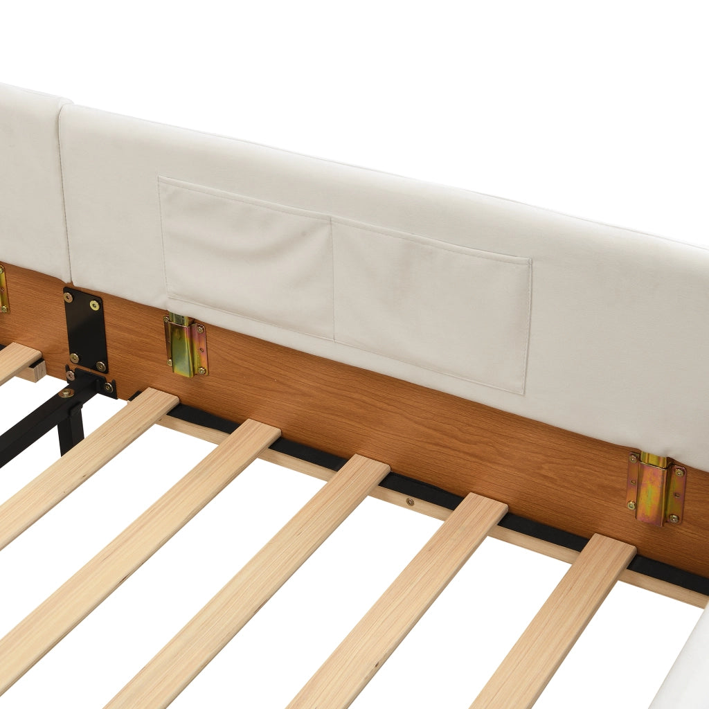 LETTO imbottito 90x200 cm in velluto bianco e legno
