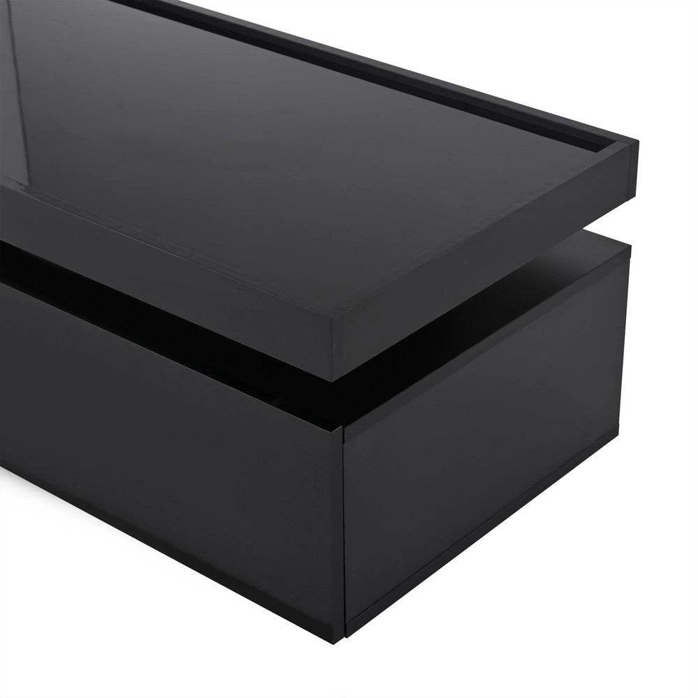 Tavolino da Caff¨¨ con LED e Cassetti ¨C MINIMAL ¨C Nero Lucido, Moderno, 95x45x35