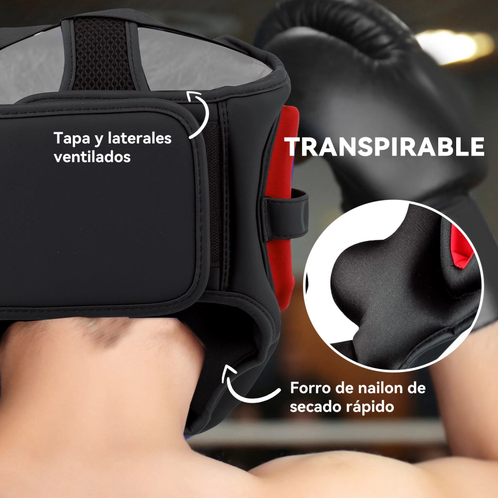 Casco da Boxe MMA con Cinturino Regolabile ¨C Minimal ¨C Rosso e Nero