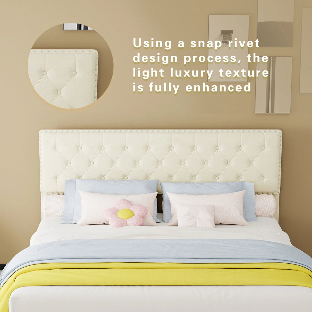 DESMIU Letto 160 × 200 cm 2 posti con vano sotto il letto, senza materasso, in tessuto, beige